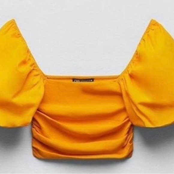 Zara Women’s Orange Puff Sleeve Cropped Top - Picture 3 of 4